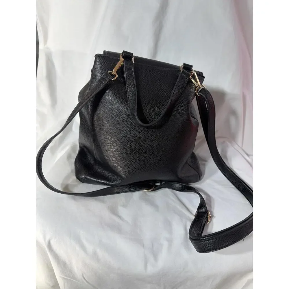 ANNE KLEIN Faux Leather Backpack Daypack Shoulder Bag Handbag Expandable Black - Picture 2 of 6